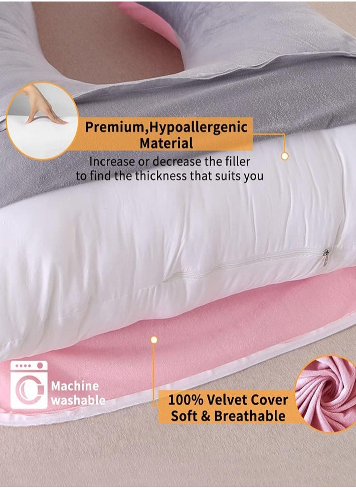 dida-cosmos - Pregnancy Pillow J Shaped Full Body Pillow with Velvet Cover, XXL Maternity Pillow for Pregnant Women Back, Legs and Belly Support,Two-tone flannel - Image 1
