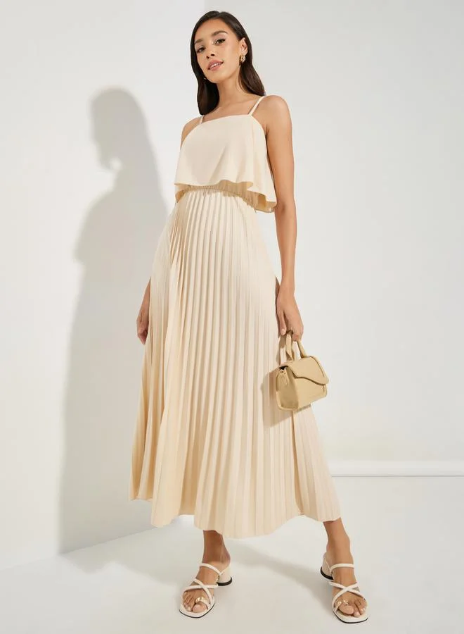 Styli Strappy Pleated Overlay Maxi Dress