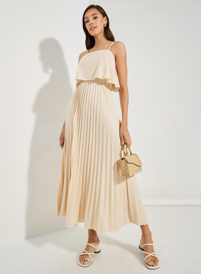 ستايلي فستان ماكسي بكسرات وطبقة علوية بحمالات - Image 1