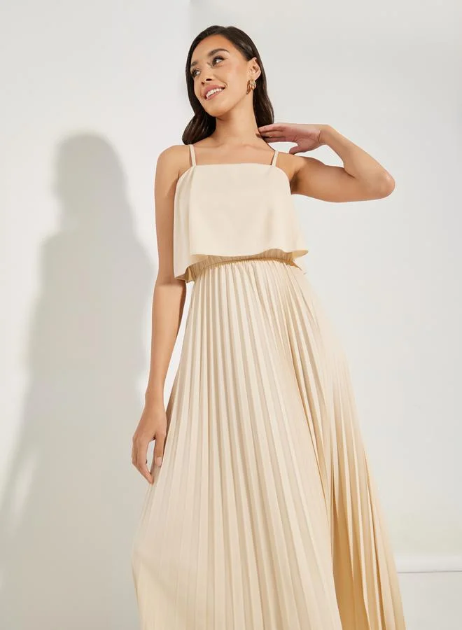 Styli Strappy Pleated Overlay Maxi Dress