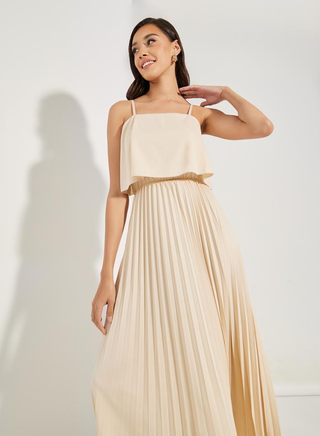 ستايلي فستان ماكسي بكسرات وطبقة علوية بحمالات - Image 2