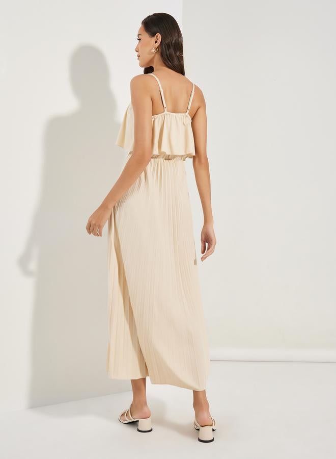 ستايلي فستان ماكسي بكسرات وطبقة علوية بحمالات - Image 4