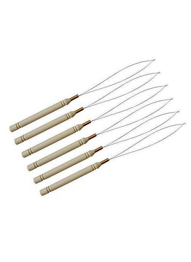 yantaisiyu - 6 Pcs Woodlike Hair Extension Loop Needle Threader Wire Pulling Hook Bead Device Tool For Silicone Microlink Rings Beads And Feathers Extensions Loop Tools - Image 1