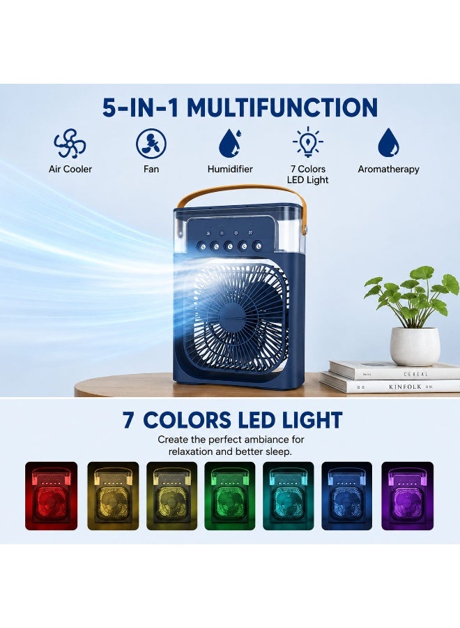 Lacoz Portable Air Cooler Fan with Humidifier 3-Speed Turbo Cooling LED Night Light USB Powered Personal Air Cooler for Home, Office & Travel Blue - Image 5