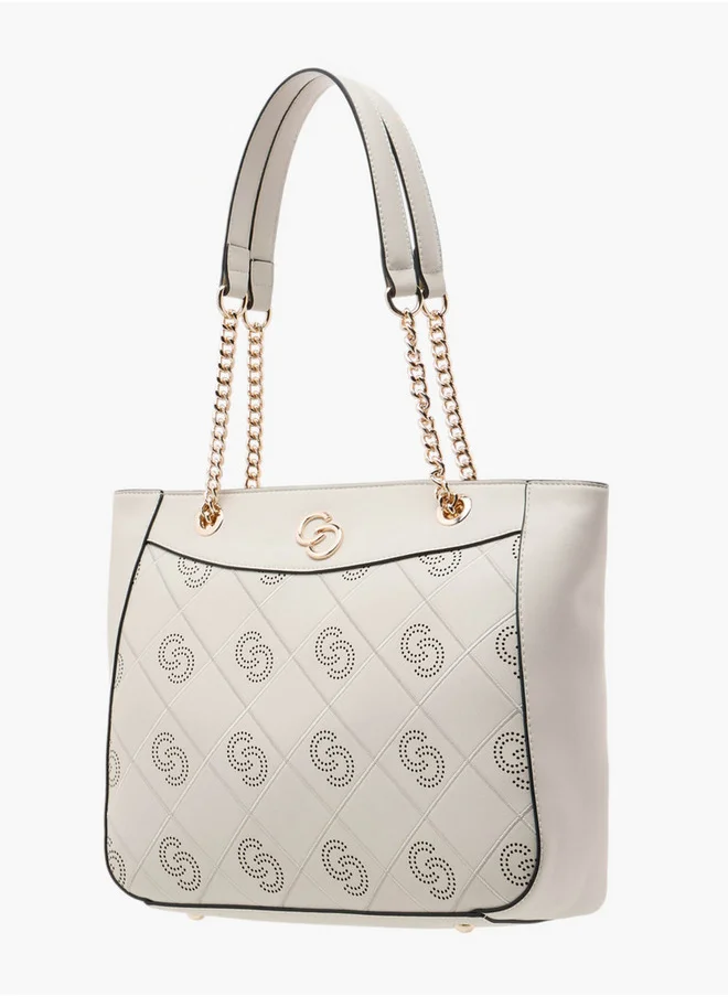 Celeste Perforated Detail Tote Bag with Double Handle and Zip Closure