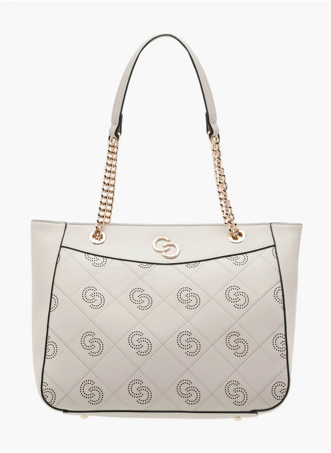 سيليست Women's Perforated Detail Tote Bag with Double Handle and Zip Closure