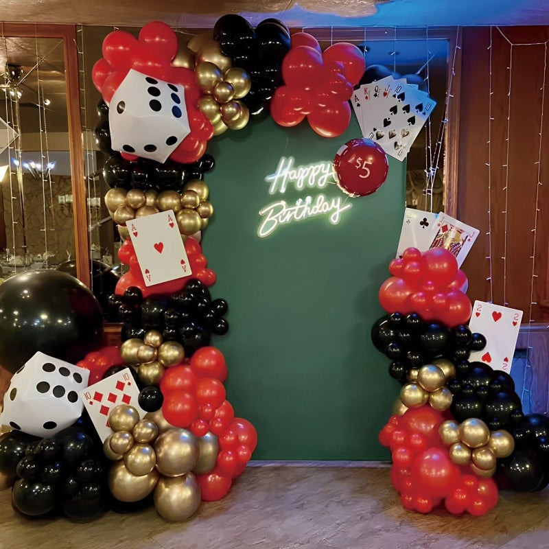 Eopelsm Casino Theme Party Decorations 133PCS Red and Black Gold Balloon Garland Arch Kit with Dice Foil Balloons for Las Vegas Theme Birthday Party Decorations - Image 3