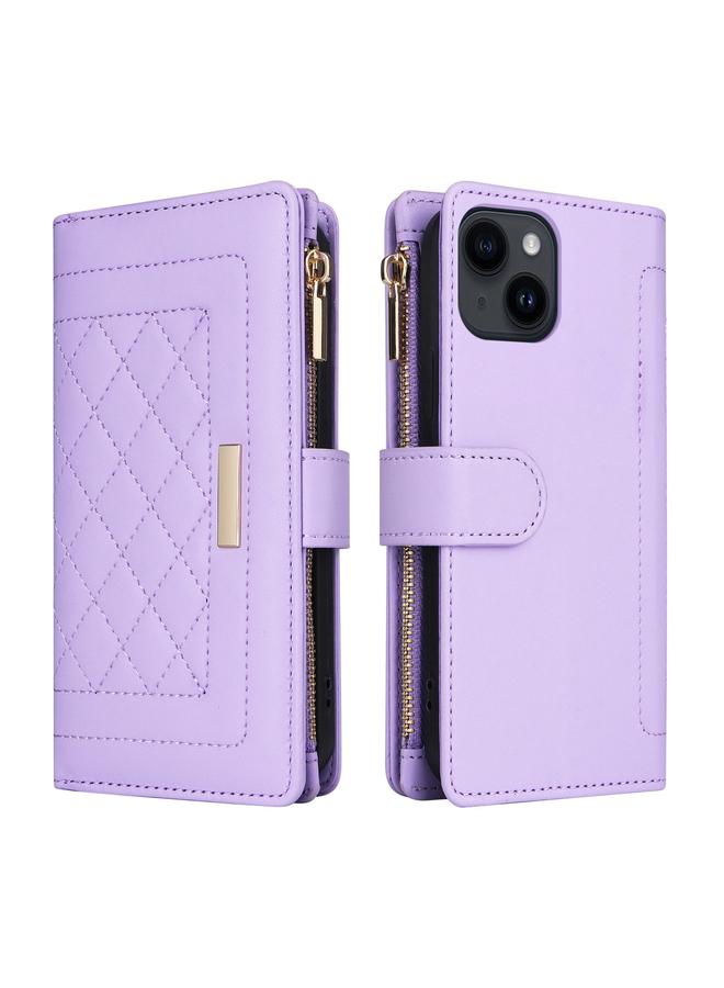 S-TOP Case For iPhone 14 / 13 Crossbody Zipper Wallet Rhombus Leather Phone Case - Image 3