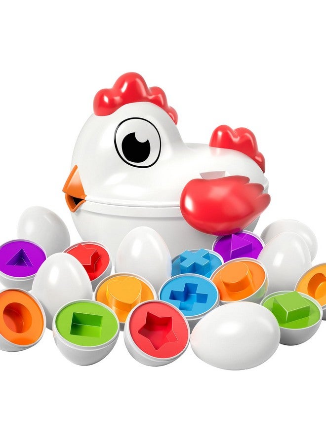 TEMI Toddler Chicken Easter Eggs - Color Matched Game Shape Sorter with 6 Toy Eggs for Kids 3-5, Fine Motor Skills Sensory Toys, Educational Gifts for 3-6 Girls Boys Baby - Image 1