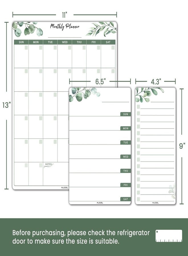 ALEZEL Dry Erase Fridge Calendar Magnetic, Greenery White Board Calendar Dry Erase for Refrigerator - Set of Vertical Monthly & Weekly Calendar for Fridge with 1 List Board, 4 Markers + Eraser - Image 3