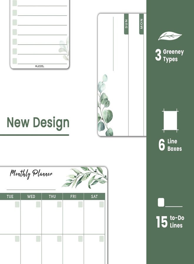 ALEZEL Dry Erase Fridge Calendar Magnetic, Greenery White Board Calendar Dry Erase for Refrigerator - Set of Vertical Monthly & Weekly Calendar for Fridge with 1 List Board, 4 Markers + Eraser - Image 2