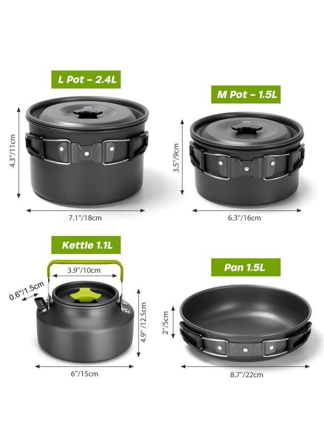 Odoland 29pcs Camping Cookware Mess Kit, Non-Stick Lightweight Pots Pan Kettle, Collapsible Water Container and Bucket, Stainless Steel Cups Plates Forks Knives Spoons for Outdoor Backpacking Picnic - Image 3
