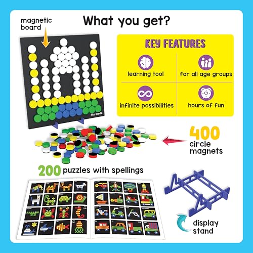 PLAY PANDA Magnetic Puzzle Set for Kids, Big Circles with 400 Magnetic Shapes with Magnetic Board,100 Puzzle Book & 200 Puzzle Patterns, Display Stand and Storage Tray Indoor Educational Toy - Image 4