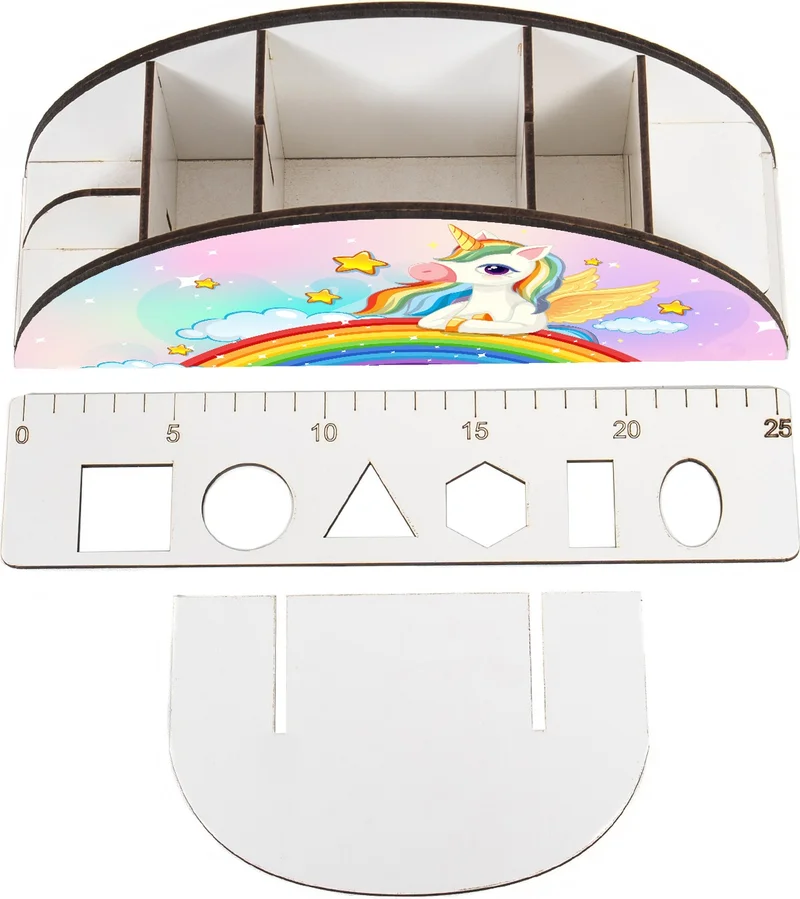 Notpa Wooden Vip Starry Unicorn Rainbow Ruler Desktop Pencil Holder Organizer for Kids VIP54