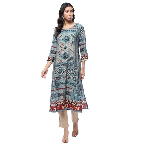 BIBA Blue Rayon Straight Kurta - Image 1