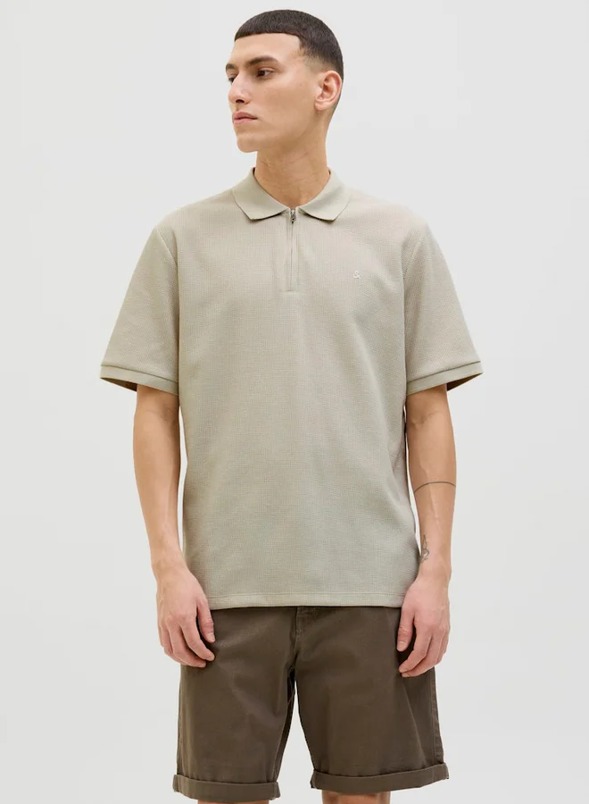 JACK & JONES Jack & Jones JJEaustiin Textured Knit Half Zip Polo