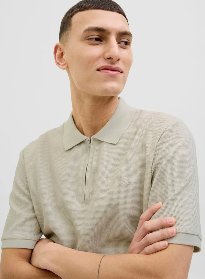 JACK & JONES Jack & Jones JJEaustiin Textured Knit Half Zip Polo