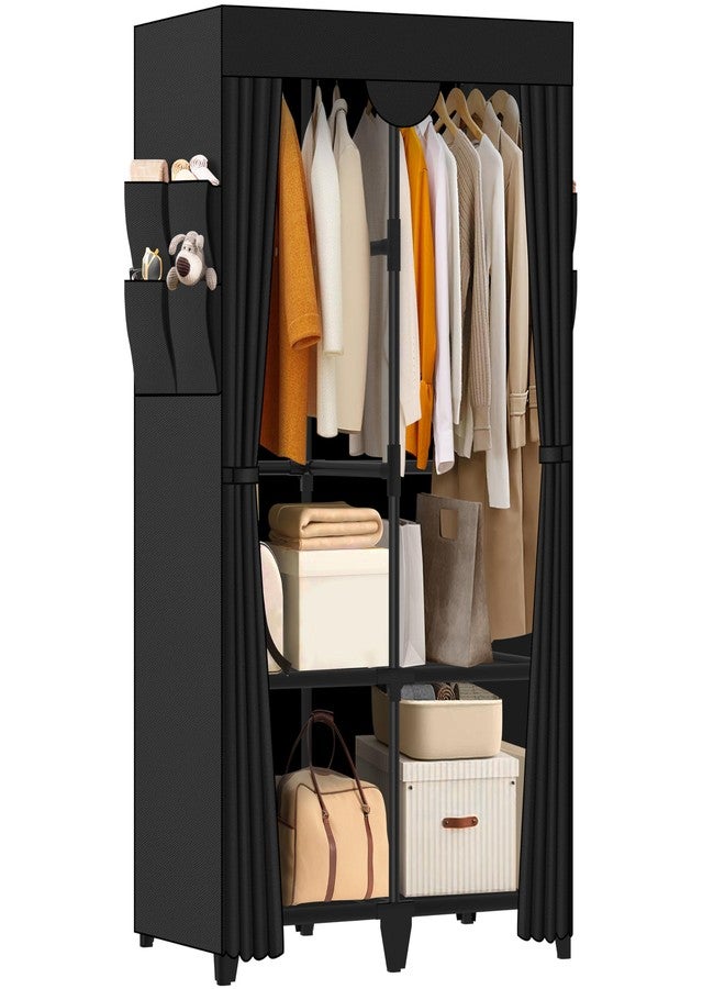 Jofuler Wardrobe Closet, Quick and Easy Assembly, Black Portable Closet with 2 Hanging Rods 4 Storage Shelves and 8 Side Pockets, Sturdy and Stable Clothes Rack with Cover, for Bedroom and Dormitory - Image 1