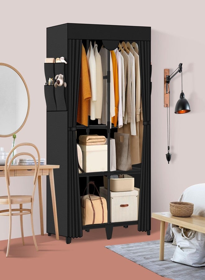 Jofuler Wardrobe Closet, Quick and Easy Assembly, Black Portable Closet with 2 Hanging Rods 4 Storage Shelves and 8 Side Pockets, Sturdy and Stable Clothes Rack with Cover, for Bedroom and Dormitory - Image 2