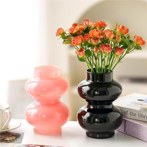 JSPYFITS Glass Hydroponic Flower Vase, Double Balls Colored Glasses Bubble Vase for Flowers, 7 Inches Glass Funky Vases for Home/Office/Weddings/Party Table Décor (Pink) - Image 3