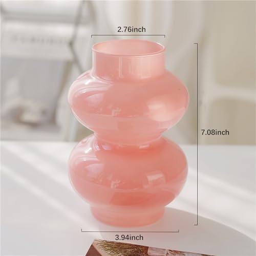 JSPYFITS Glass Hydroponic Flower Vase, Double Balls Colored Glasses Bubble Vase for Flowers, 7 Inches Glass Funky Vases for Home/Office/Weddings/Party Table Décor (Pink) - Image 4