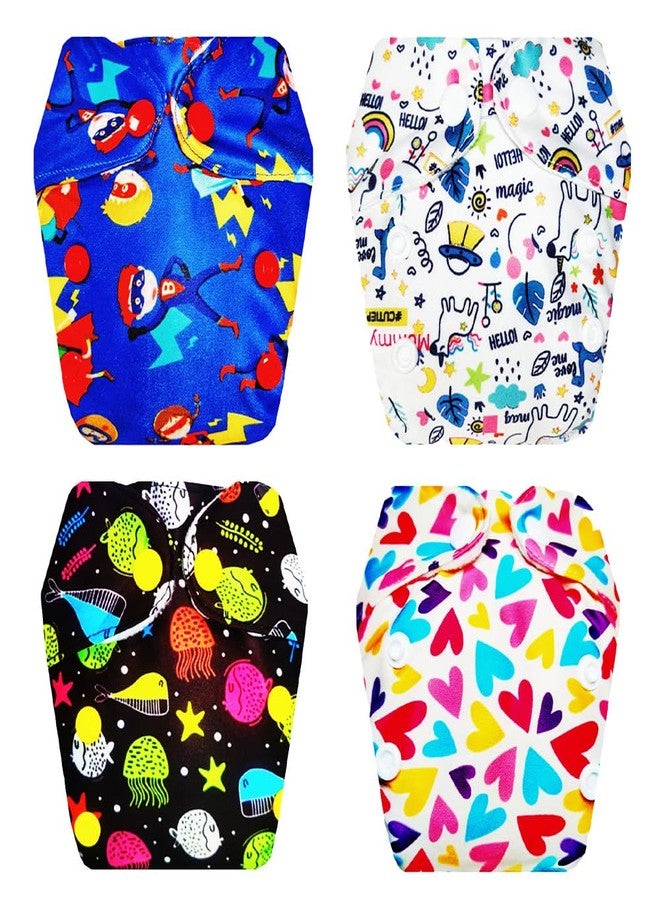 حفاضات قماشية فاخرة من دمبلدو للأطفال حديثي الولادة مع حشوة داخلية (عبوة من 4 قطع) | شعور بالجفاف والراحة | أزرار كبس قابلة للتعديل | مثالية لفصل الصيف الهندي | من 0 إلى 4 أشهر | للجنسين - Image 1