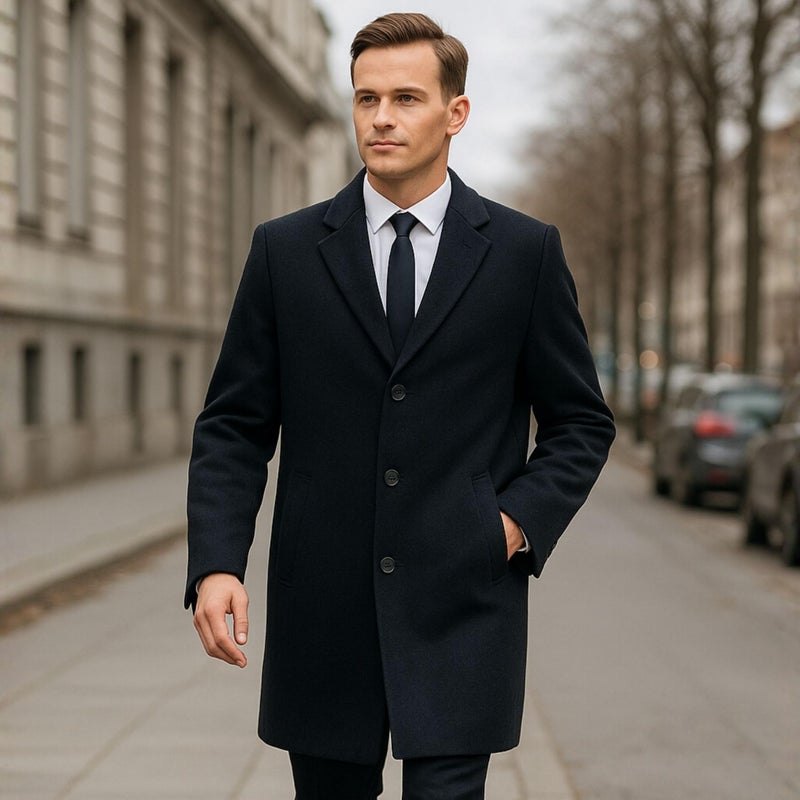 Alpine Swiss Luke Mens Wool Blend Overcoat Single Breasted Topcoat Tailored Notch Lapel Coat Business Professional BLK XL - Image 2