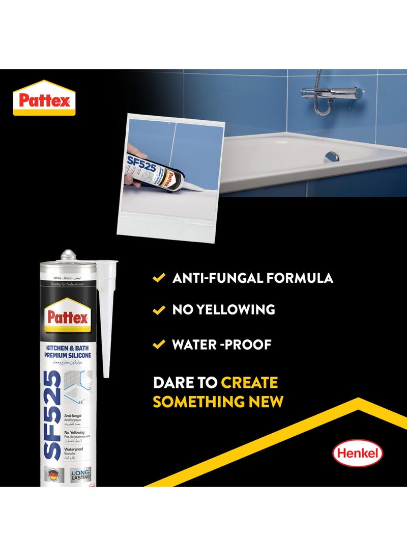 باتكس مانع تسرب السيليكون الفاخر للمطبخ والحمام من باتكس Sf525، مقاوم للعفن، مثالي للاستحمام والمراحيض والبلاط، مانع تسرب سهل للحمامات 1X280 مل - Image 2