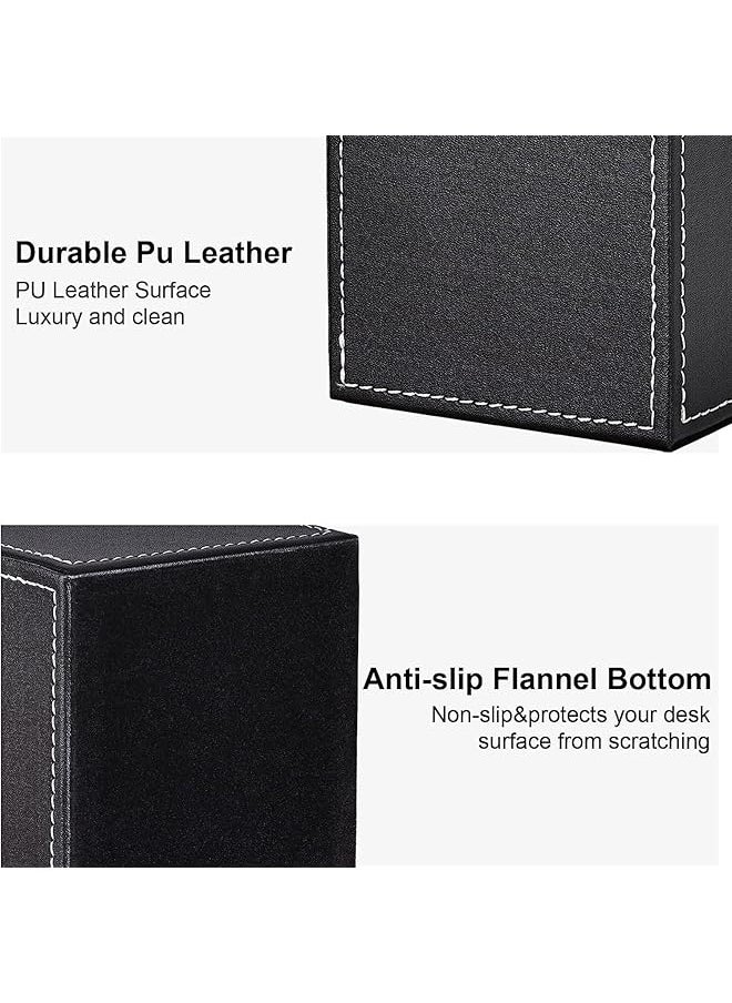 X spring Pu Leather Square Pen Holder Pencil Cups Desk Accessories Organizer Office Stationery Supplies Organizer Pens Organizer For Desk Pencils Holder Cup For Office Supplies Organized Black  - Image 2