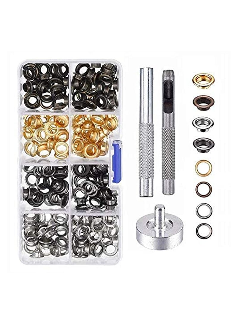 SYOSI Grommet Kit 150 Set 5mm Inside Diameter Setting Tool Metal Eyelets with Storage Box for Shoe Clothes Leather Crafts DIY Projects