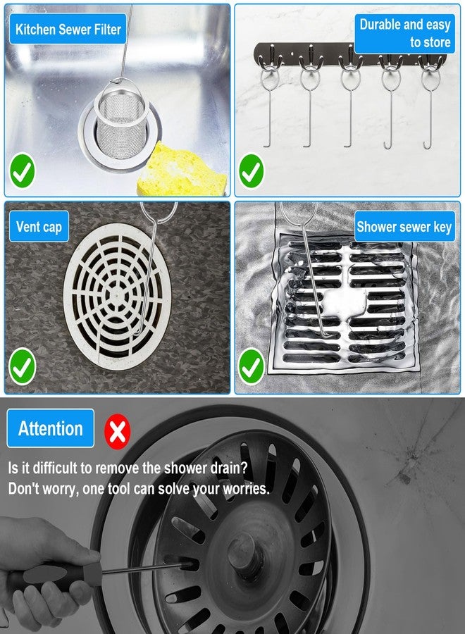 Ymapinc Drain Key Lifting Hooks, Easy Drain Grate Cleaning Hook, Stainless Steel Talon Drain Opener, Efficient Clog Remover for Bathroom, Kitchen, and Utility Drains Grate, Silver 5 PCS - Image 2