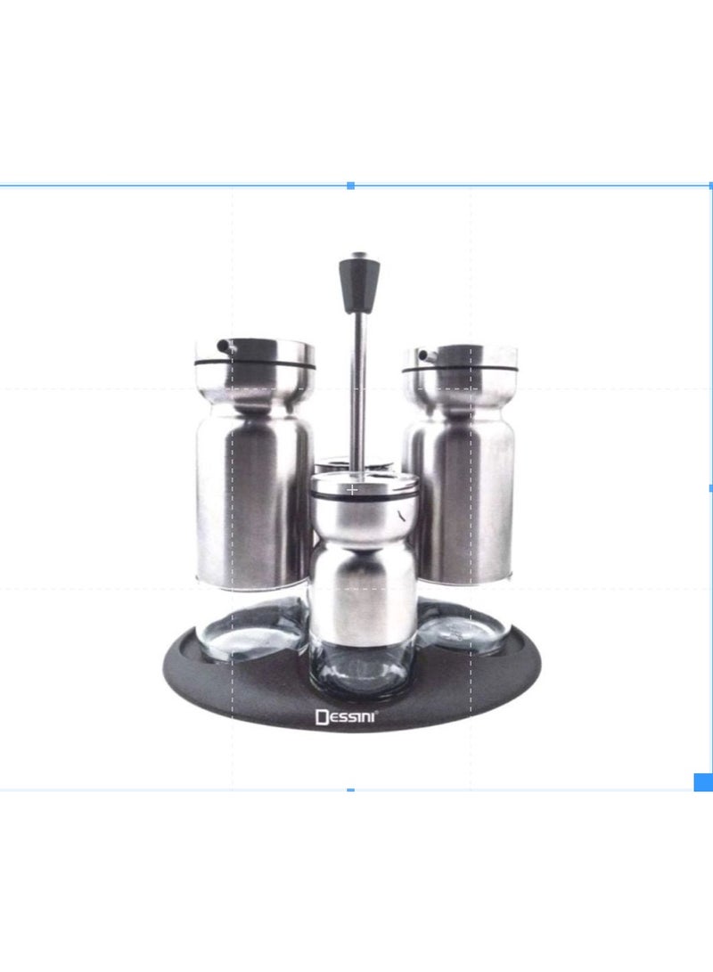 DESSINI 4-Piece Spice Jar Organizer Set Silver/Black 24x25x18cm