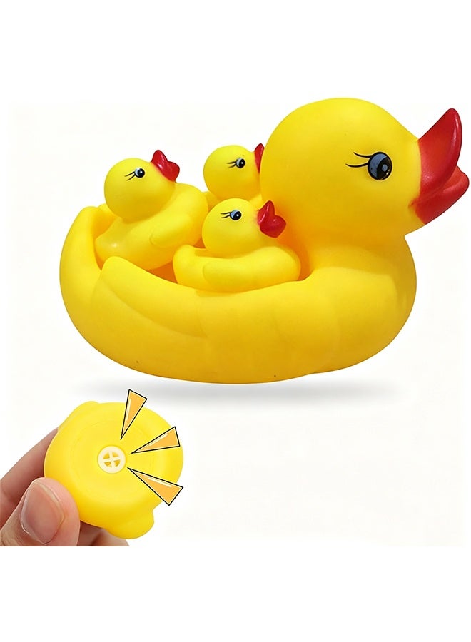 4 Pcs Rubber Duck Family Bathtub Toy, Bath Duck Toys Rubber Duck Family Squeak Ducks Baby Shower Toy for Toddlers Boys Girls (Mother Child Ducks) - Image 1