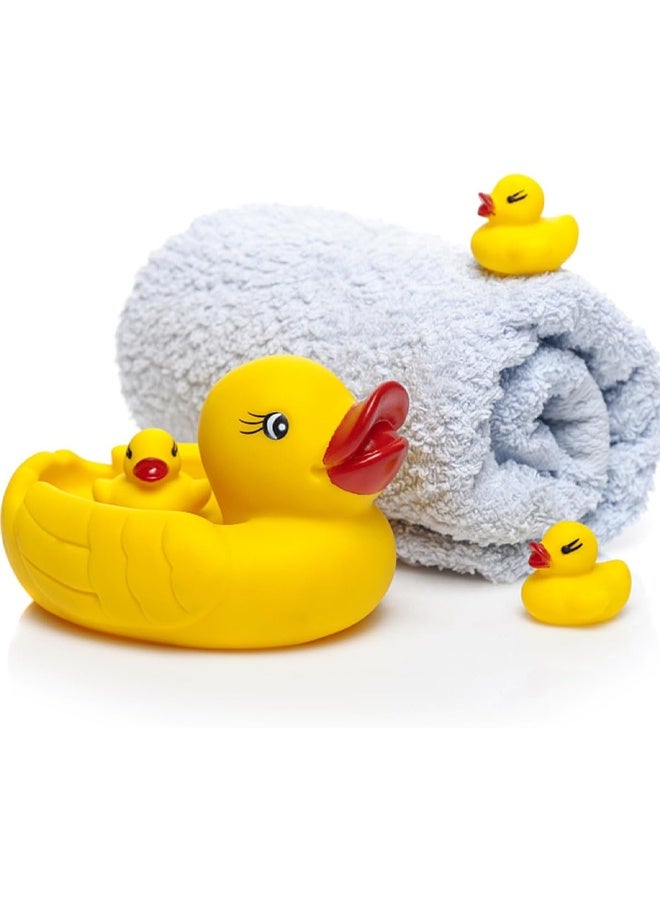 4 Pcs Rubber Duck Family Bathtub Toy, Bath Duck Toys Rubber Duck Family Squeak Ducks Baby Shower Toy for Toddlers Boys Girls (Mother Child Ducks) - Image 3