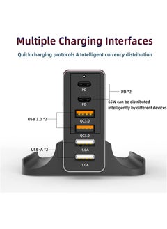SYOSI 75W USB Charging Station, 6-Port PD 3.0 USB C Type C Wall Charger for Multiple Device, Compatible with Mini/MacBook Pro/Air iPhone13/12 Airpods/iPad/Think Pad/Galaxy/Switch  - Image 2