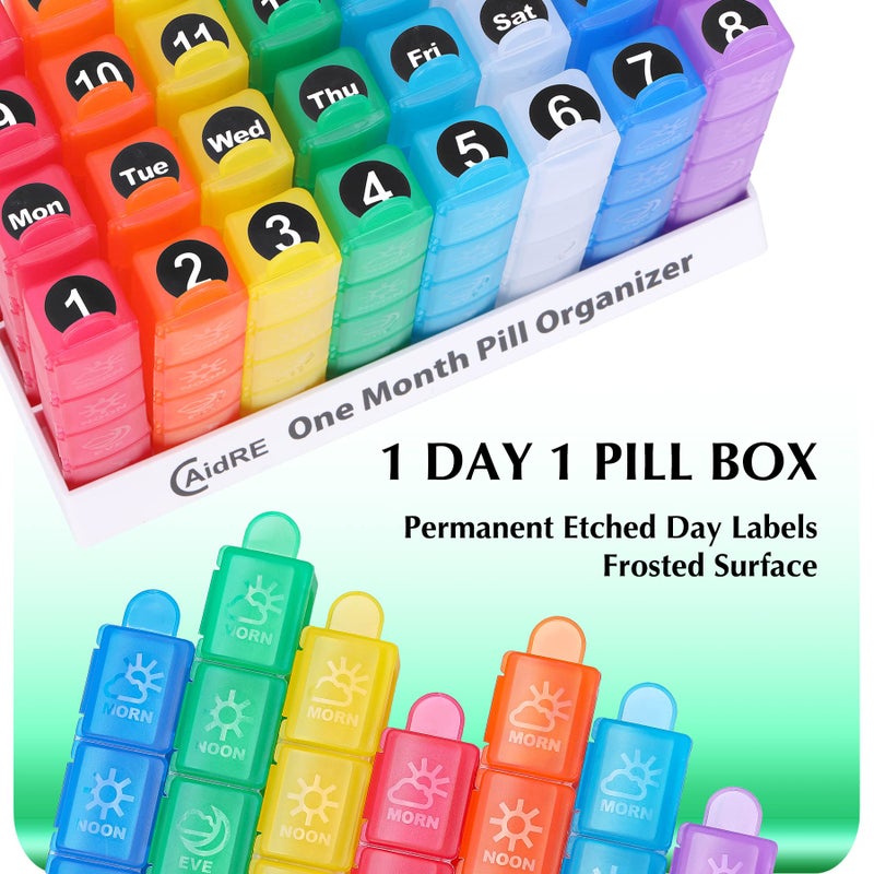 CAidRE Monthly Pill Organizer 4 Times A Day, One Month Pill Organizer, Monthly Pill Box Organizer with 32 Daily Compartments for Fish Oil, Vitamins, Supplements and Medications, 31 Day Pill Case - Image 2