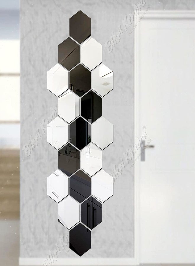 Bikri Kendra - Hexagon 10 Silver 10 Black (Pack of 20) wall Mirrors Stickers for Hall Living Room Bedroom Kids Room Home Office 3D Acrylic wall Stickers - Image 1