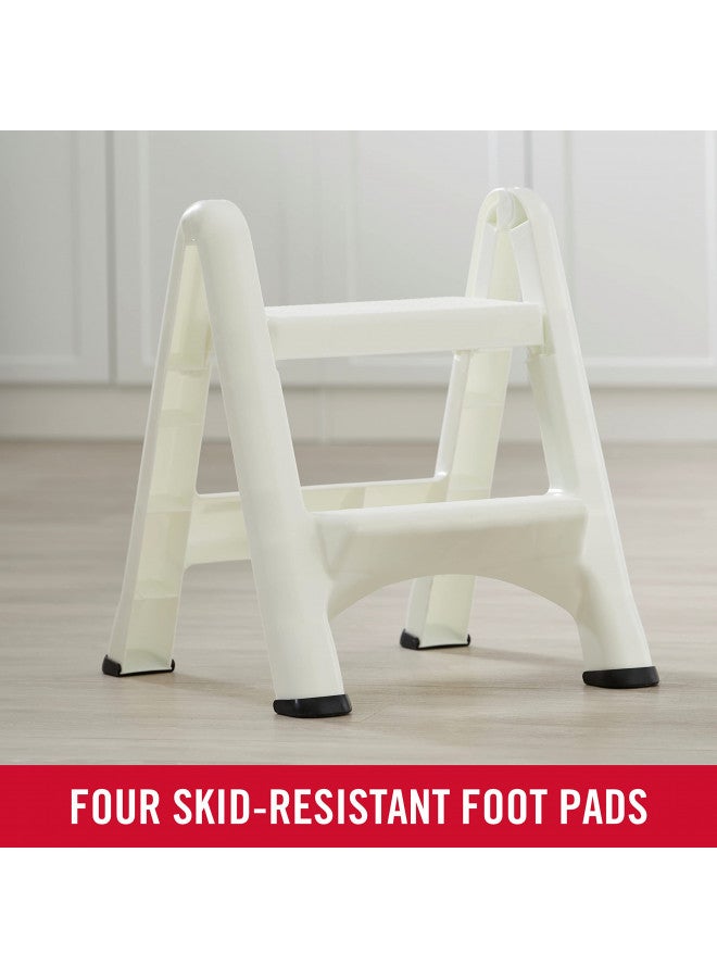 Rubbermaid Two-Step Folding Foot Stool, 14-Inch High, White, 300 Pound Capacity, Small Step Stool for Adults/Kids for Use in Library/Kitchen/Bathroom/Garage/Closet - Image 2