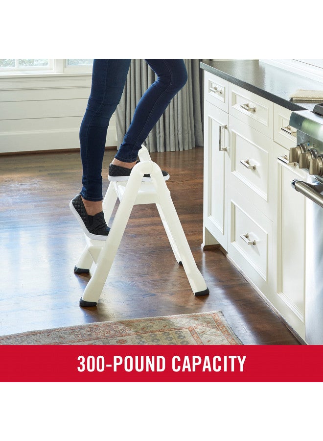Rubbermaid Two-Step Folding Foot Stool, 14-Inch High, White, 300 Pound Capacity, Small Step Stool for Adults/Kids for Use in Library/Kitchen/Bathroom/Garage/Closet - Image 3