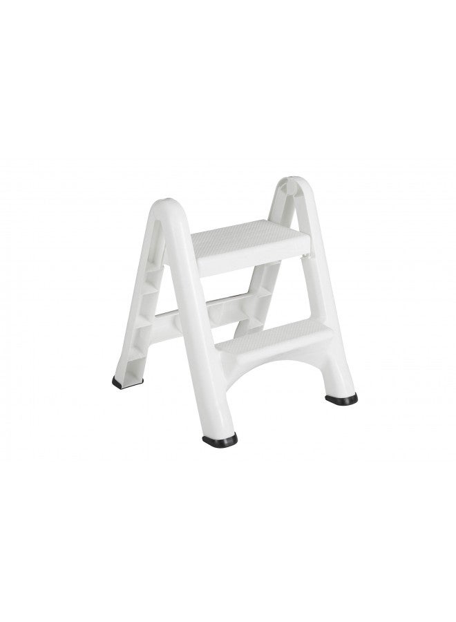 Rubbermaid Two-Step Folding Foot Stool, 14-Inch High, White, 300 Pound Capacity, Small Step Stool for Adults/Kids for Use in Library/Kitchen/Bathroom/Garage/Closet - Image 1