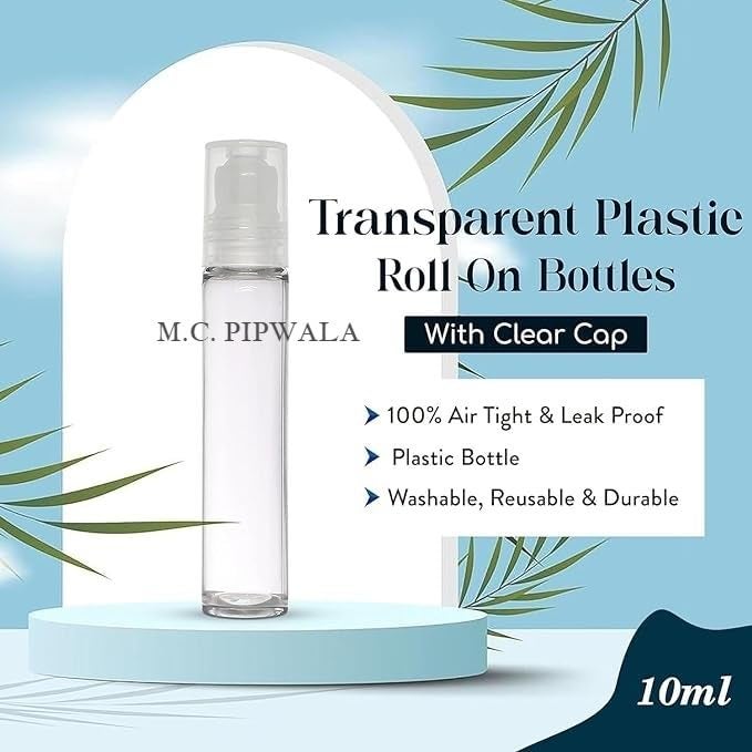 M.C. PIPWALA MC PIPWALA 10ml Empty ClearTransparent Plastic Refillable and Leakproof Roll On Bottles With Clear Cap For Essential Oils perfumes lip balms 5 pcs  - Image 2