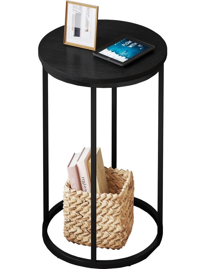 Yusong Round End Table, 20" Accent Small Side Table Suitable for Hiding Trash Can, Nightstand Modern Bedside Table for Living Room Bedroom Office Small Spaces, Black - Image 1