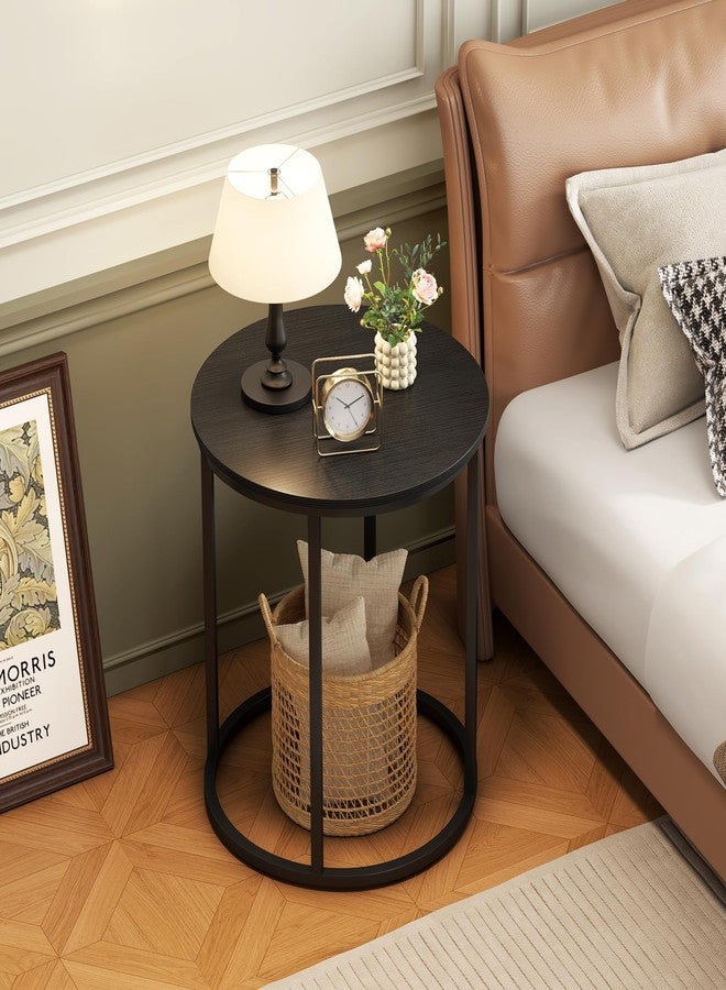 Yusong Round End Table, 20" Accent Small Side Table Suitable for Hiding Trash Can, Nightstand Modern Bedside Table for Living Room Bedroom Office Small Spaces, Black - Image 5