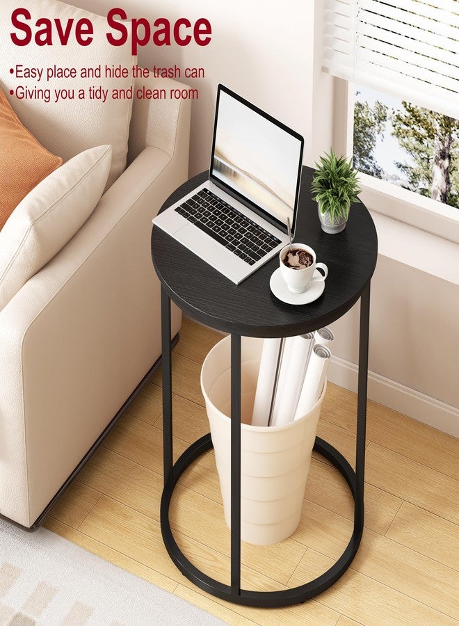 Yusong Round End Table, 20" Accent Small Side Table Suitable for Hiding Trash Can, Nightstand Modern Bedside Table for Living Room Bedroom Office Small Spaces, Black - Image 4
