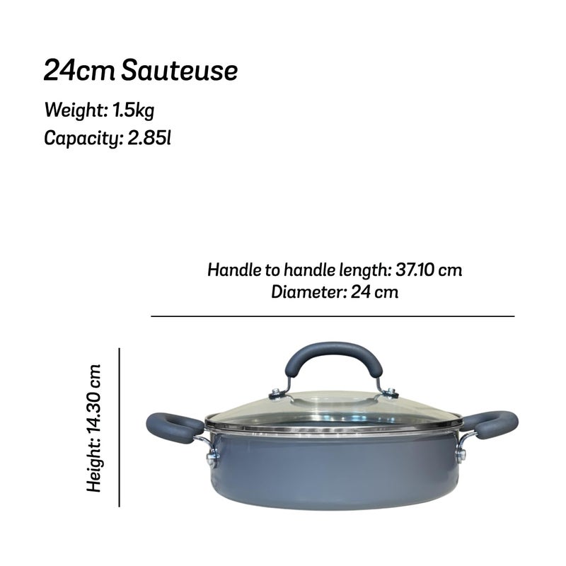 Meyer Anzen Healthy Ceramic Coated Cookware Sauteuse with Glass Lid, 24 cm , Grey - Image 3