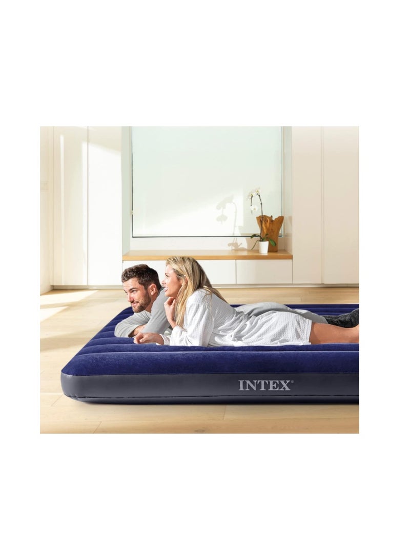 INTEX Classic Blue Dura-Beam Series Classic Downy Airbed With Air-Pump | Twin Capacity (Waterproof) With Adjustable Firmness Inflates In 2 Minutes Eco-Friendly, Mattress Blue, Lightweight, Ecofriendly - Image 2