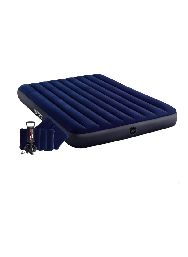INTEX Classic Blue Dura-Beam Series Classic Downy Airbed With Air-Pump | Twin Capacity (Waterproof) With Adjustable Firmness Inflates In 2 Minutes Eco-Friendly, Mattress Blue, Lightweight, Ecofriendly - Image 1