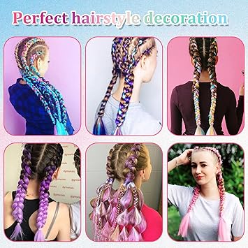 Dimeho 6 Pcs Braids Hair Extensions Colorful Rainbow Braided Rubber Bands Wig Braid Hair Rope Cosplay Ponytail Holders Hairpieces Styling Accessories for Women Party Dress Up - Image 5