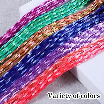 Dimeho 6 Pcs Braids Hair Extensions Colorful Rainbow Braided Rubber Bands Wig Braid Hair Rope Cosplay Ponytail Holders Hairpieces Styling Accessories for Women Party Dress Up - Image 4