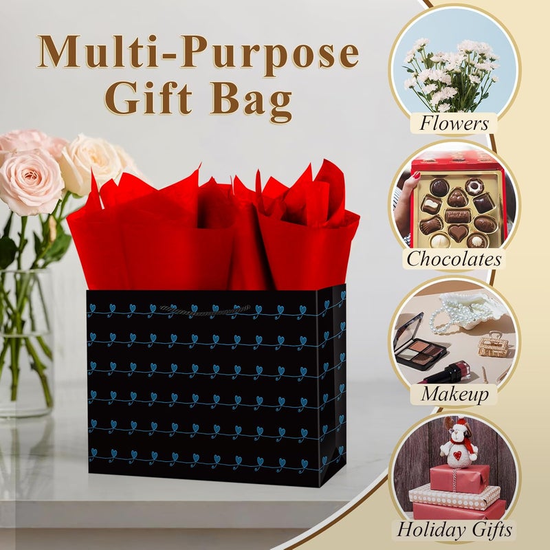 Linelglobal Black Gift Bag with Heart-Shaped Iines Comes with Tissues, Card, Envelope, Label and A Cute Sticker for Gathering, Garty, Gift-giving, Valentine's Day - Image 3